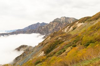 鹿島槍ヶ岳と五竜岳と紅葉と雲海